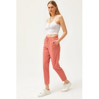 Pantaloni crop de trening cu snururi de ajustare