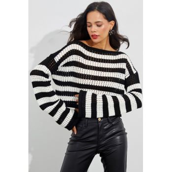 Pulover crop cu aspect perforat