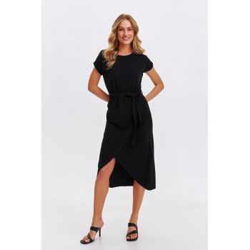 Rochie asimetrica de bumbac cu cordon in talie