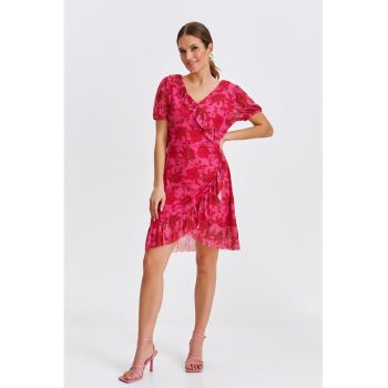 Rochie cu croiala petrecuta si model floral la reducere