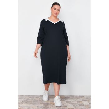 Rochie plus size cu guler contrastant