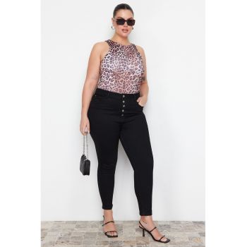 Blugi skinny plus size cu talie inalta