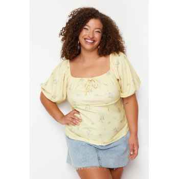 Bluza plus size cu decolteu patrat