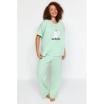 Pijama plus size cu imprimeu grafic