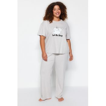 Pijama plus size cu imprimeu grafic