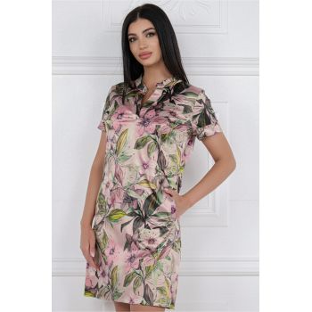 Rochie MBG roz cu imprimeu floral din satin la reducere