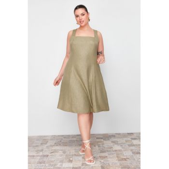 Rochie plus size midi cu barete incrucisate pe spate