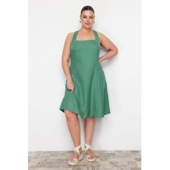 Rochie plus size midi cu barete incrucisate pe spate