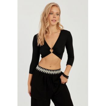 Bluza crop cu decolteu in V