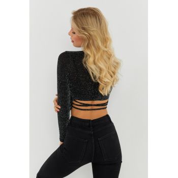 Bluza crop cu insertii stralucitoare