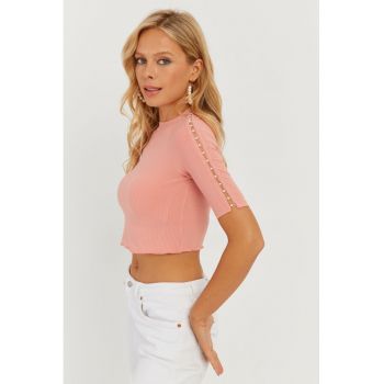 Bluza crop cu perle sintetice