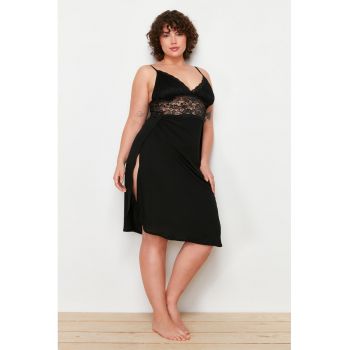 Camasa de noapte plus size cu insertii de dantela