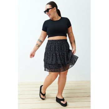 Fusta mini evazata cu imprimeu floral plus size