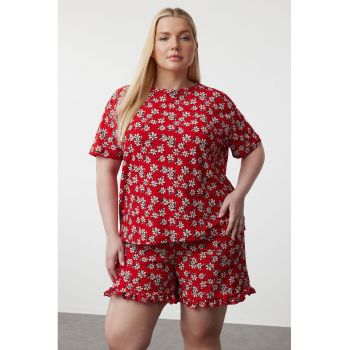 Pijama plus size cu imprimeu floral