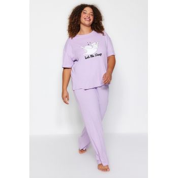 Pijama plus size cu imprimeu grafic