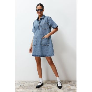 Rochie din denim cu buzunare aplicate