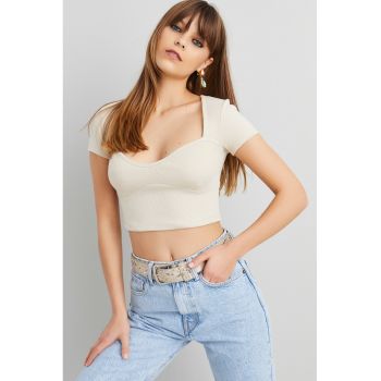 Top crop cu decolteu sweetheart