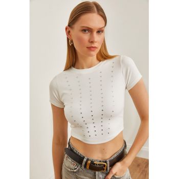 Top crop cu strasuri