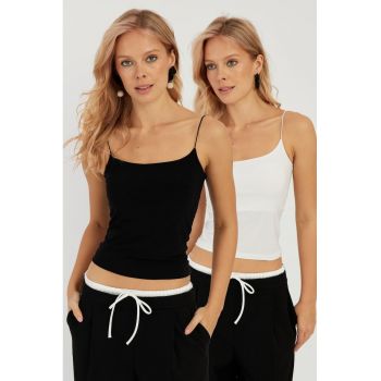 Set de top-uri crop slim fit cu bretele subtiri - 2 piese