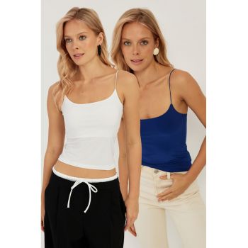 Set de top-uri crop slim fit cu bretele subtiri - 2 piese