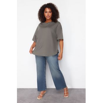 Tricou plus size de bumbac cu decolteu la baza gatului