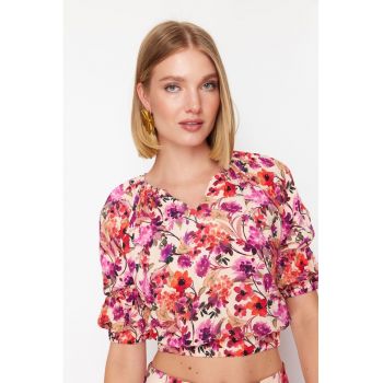 Bluza crop cu imprimeu floral