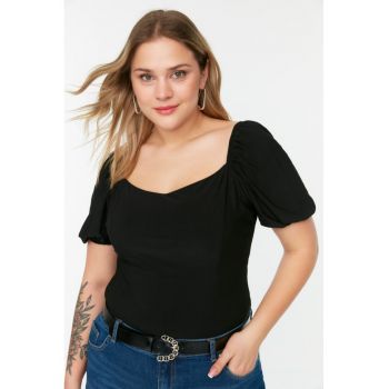 Bluza plus size cu maneci bufante