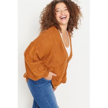 Cardigan lejer plus size cu detalii cu torsade