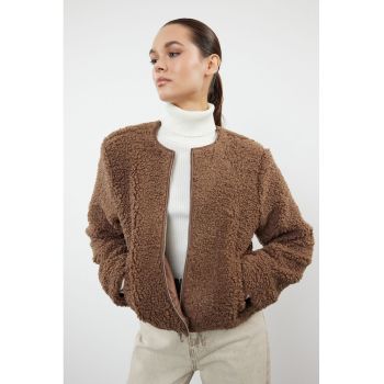 Jacheta de blana shearling sintetica cu fermoar