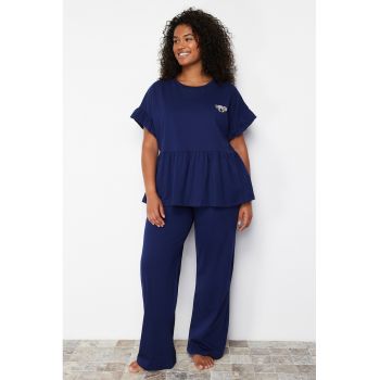 Pijama plus size cu maneci scurte