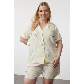 Pijama scurta cu imprimeu Plus Size