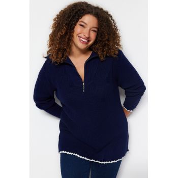 Pulover plus size cu fenta cu fermoar