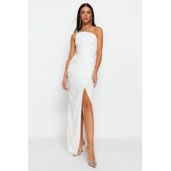 Rochie maxi cu decolteu pe un umar si slit frontal