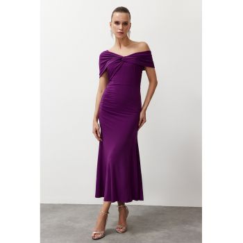 Rochie midi cu decolteu asimetric