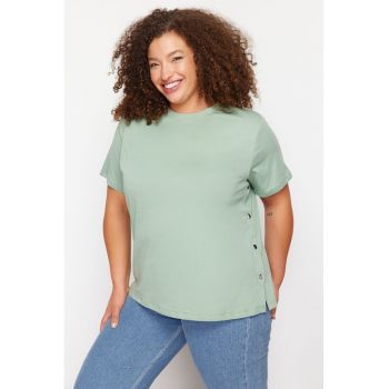 Tricou cu slit lateral cu capse Plus Size