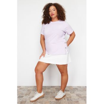 Tricou cu slit lateral cu capse Plus Size