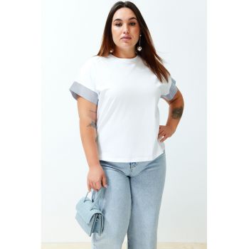 Tricou plus size cu maneci contrastante