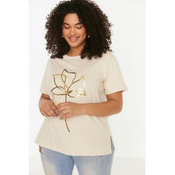 Tricou plus size de bumbac cu imprimeu grafic 51439