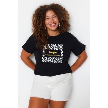 Tricou plus size de bumbac cu imprimeu text 51429