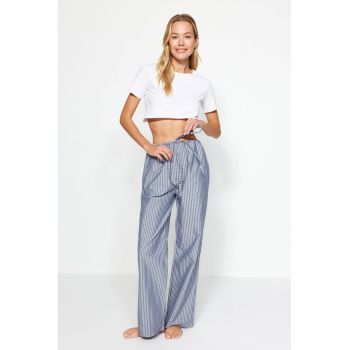 Pantaloni de pijama cu model in dungi si snur de ajustare in talie