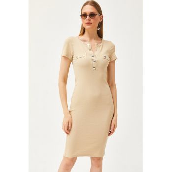 Rochie midi cambrata cu fenta cu capse 134111