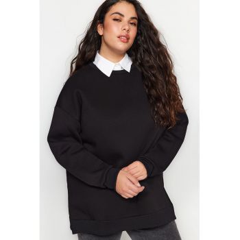 Bluza de trening plus size cu decolteu la baza gatului si maneci cazute