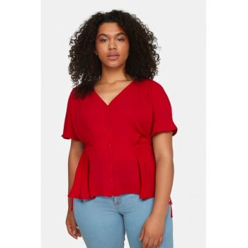 Bluza plus size cu nasturi si decolteu in V