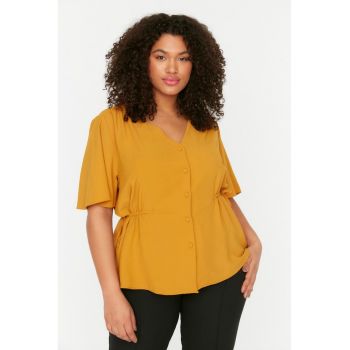 Bluza plus size cu nasturi si decolteu in V