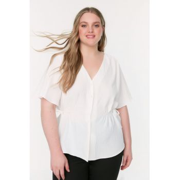 Bluza plus size cu nasturi si decolteu in V