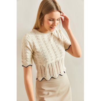 Bluza cu maneci scurte din tricot cu perforatii