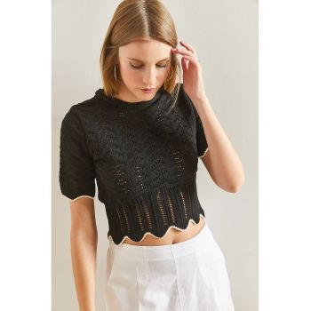 Bluza cu maneci scurte din tricot cu perforatii