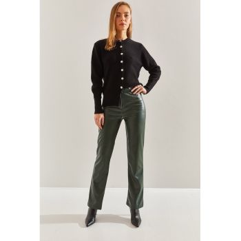 Pantaloni de piele ecologica cu talie inalta