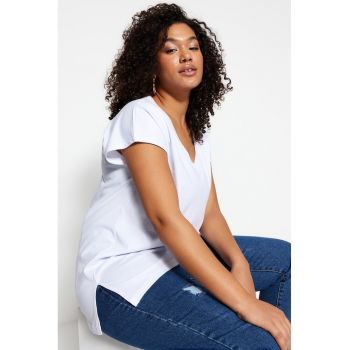 Tricou plus size de jerseu cu decolteu in V