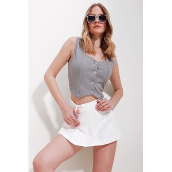 Vesta dama Trend Alacati Stili - Bumbac/Lycra - Gri -